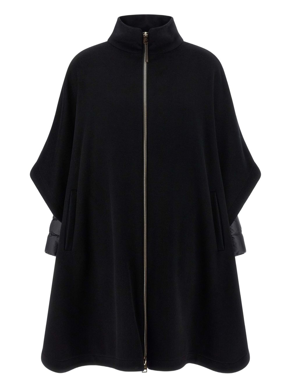 Cape-Style Wool Coat With Nylon Accents