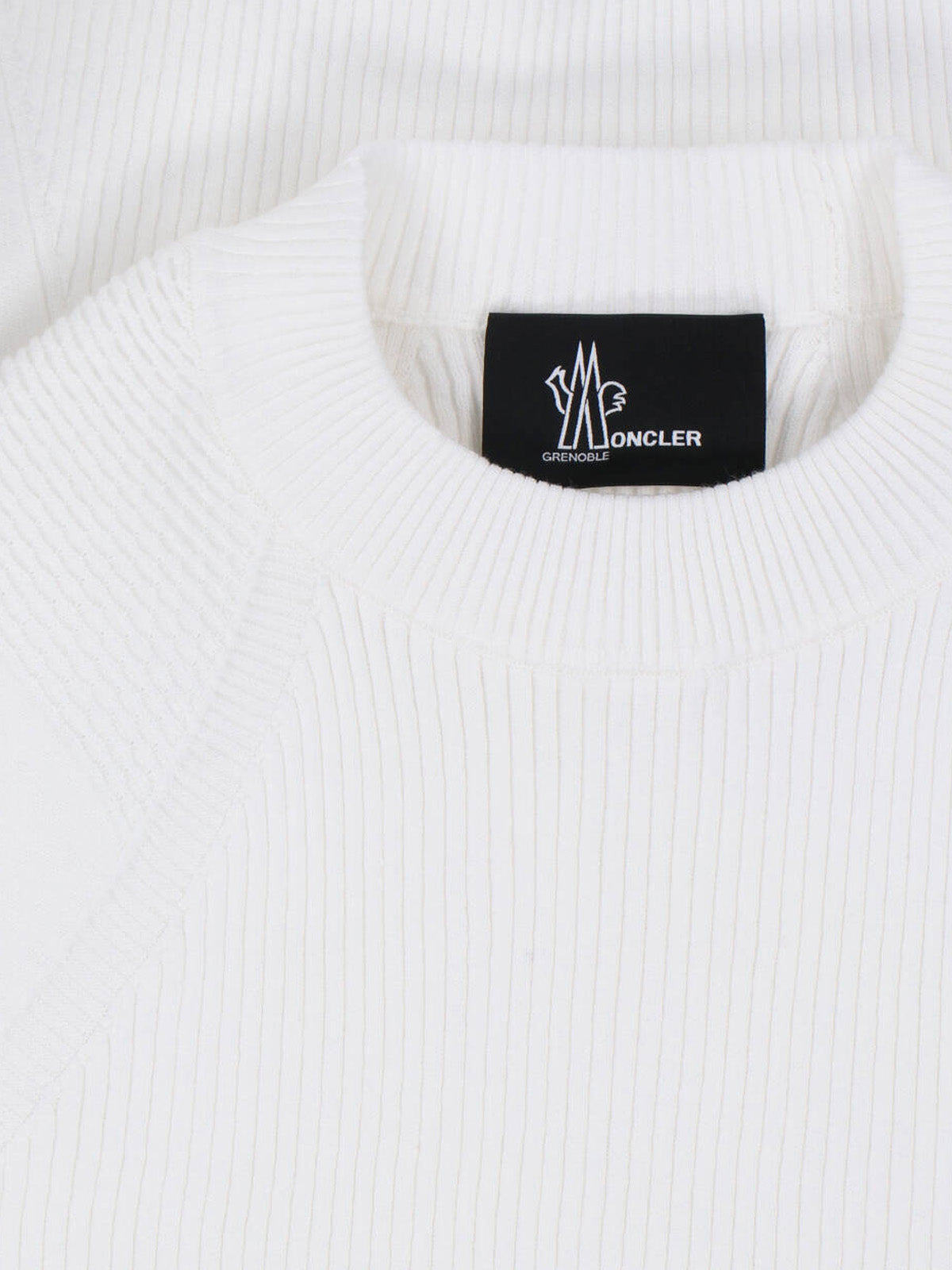 White Ribbed Viscose Blend Logo Sweater