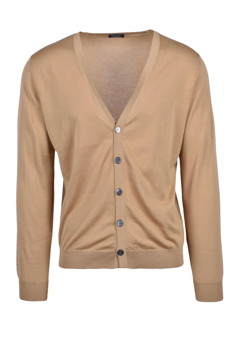 Cotton V-Neck Cardigan - Beige