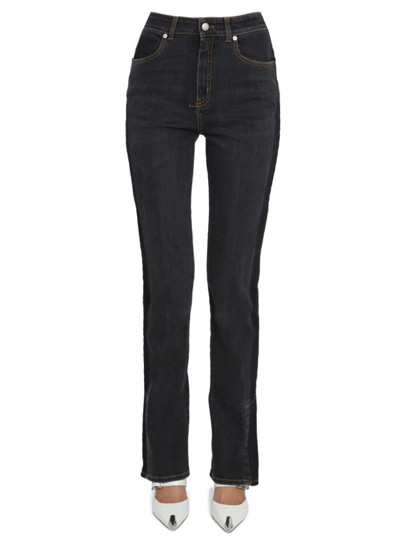 High-Waisted Wide-Leg Jeans With Contrast Stitching