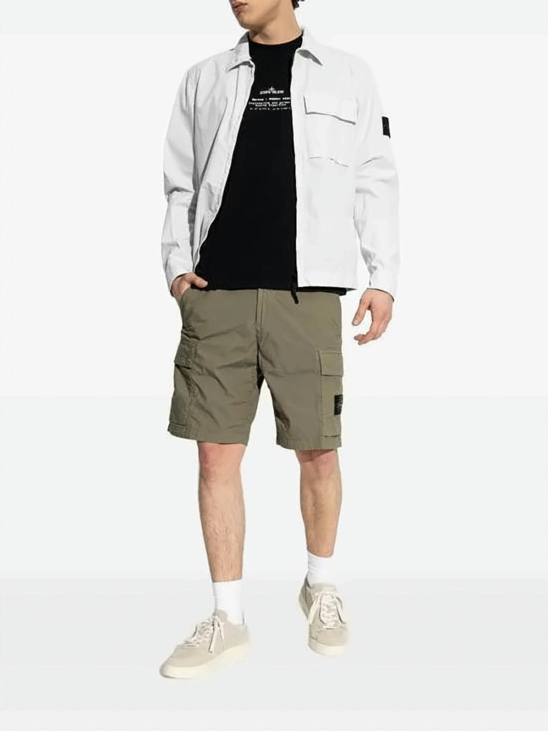 Stone Island Minimalist White Jacket With Flap Pocket