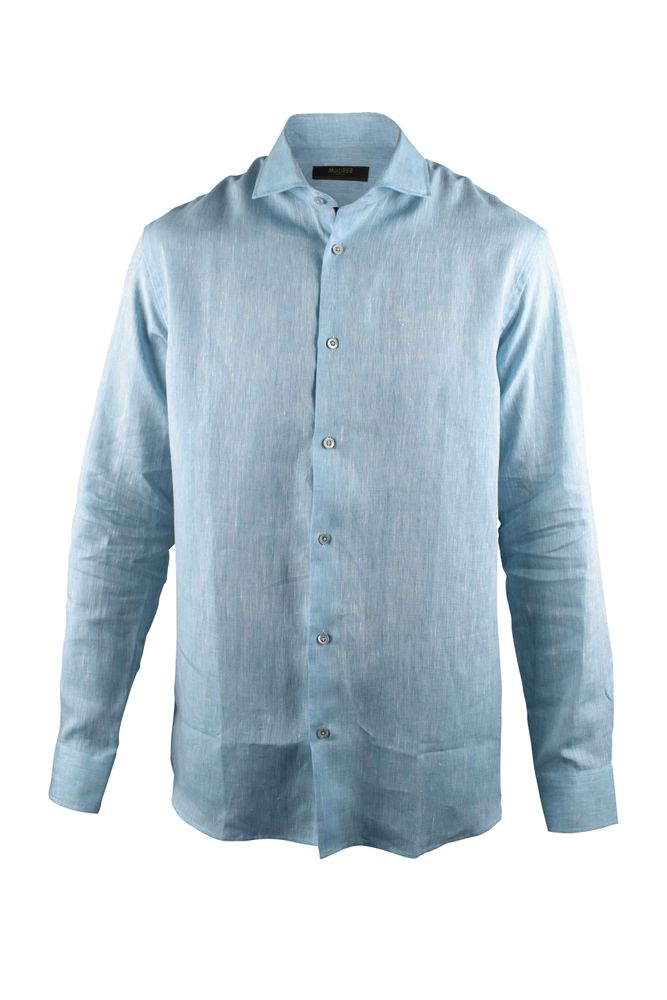 Pastel Blue Linen Shirt With Mother-Of-Pearl Buttons