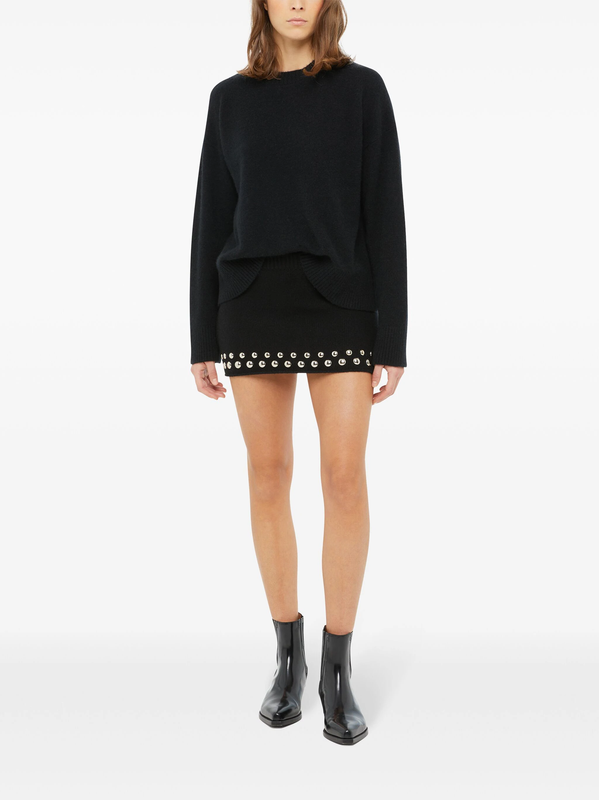 Black Love And Studs Wool Mini Skirt