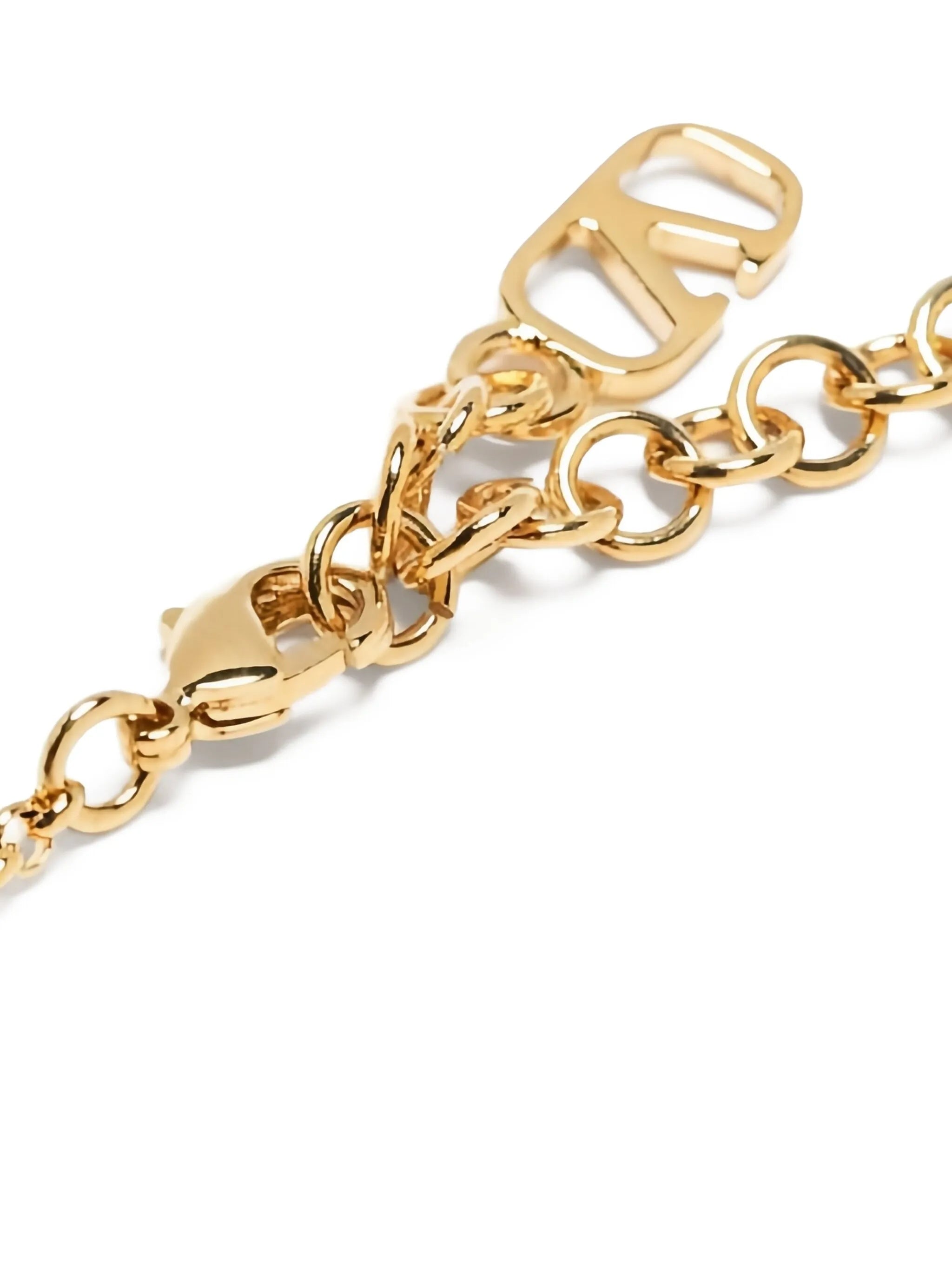 Gold V-Logo Crystal Embellished Chain Bracelet