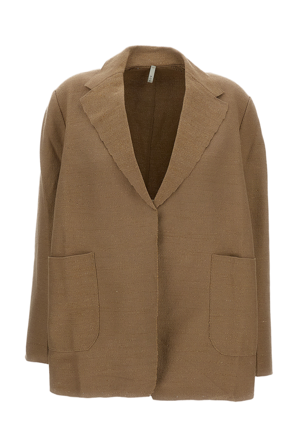 Beige Open-Front Jacket with Notch Lapel