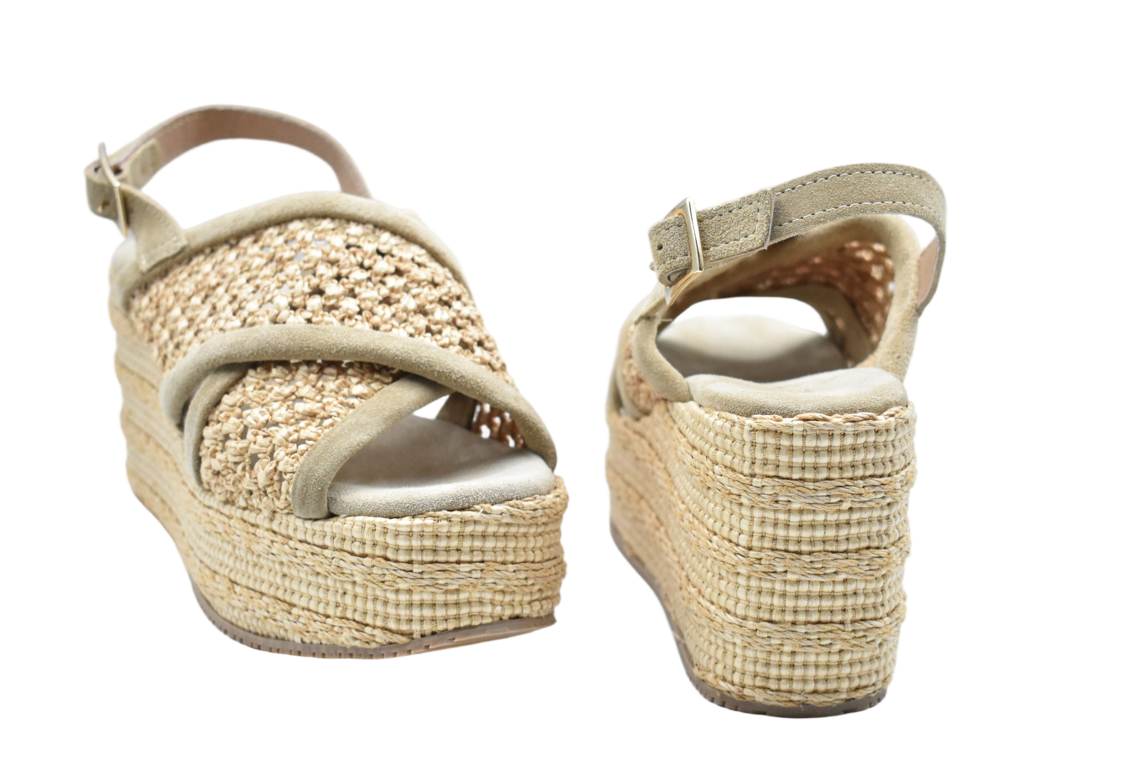 Woven Straw Platform Wedge Sandals With Crisscross Straps