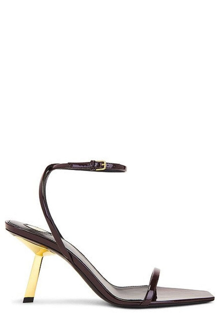 Pointed-Toe Minimalist Sandals with Metallic Heel