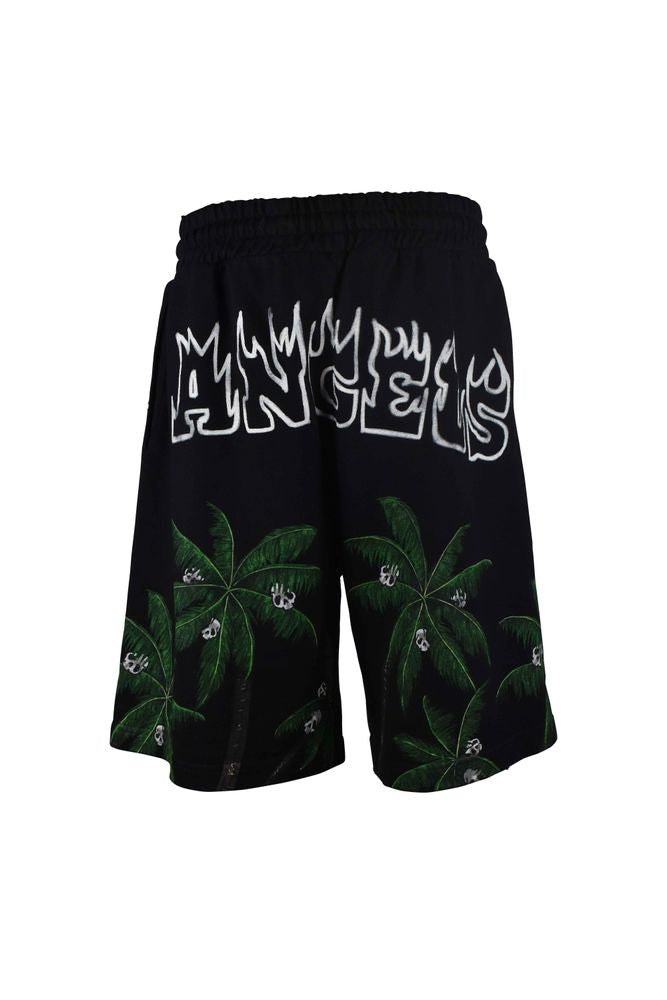Black Cotton Shorts With Bold Flame Logo