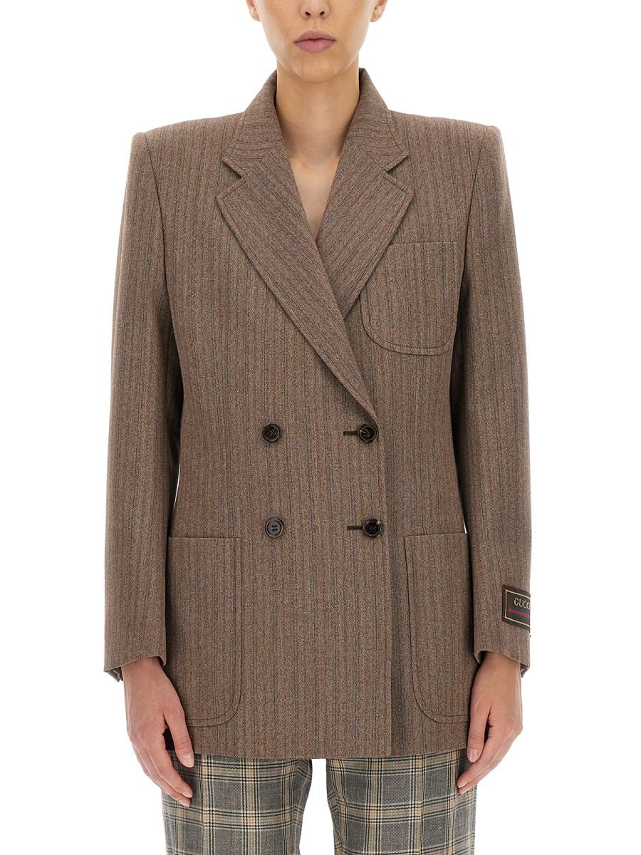 Classic Herringbone Patterned Wool Jacket