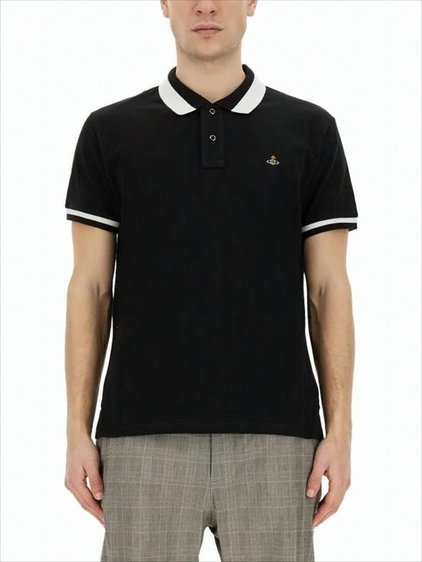 Short-Sleeve Polo Shirt with Contrasting White Trim