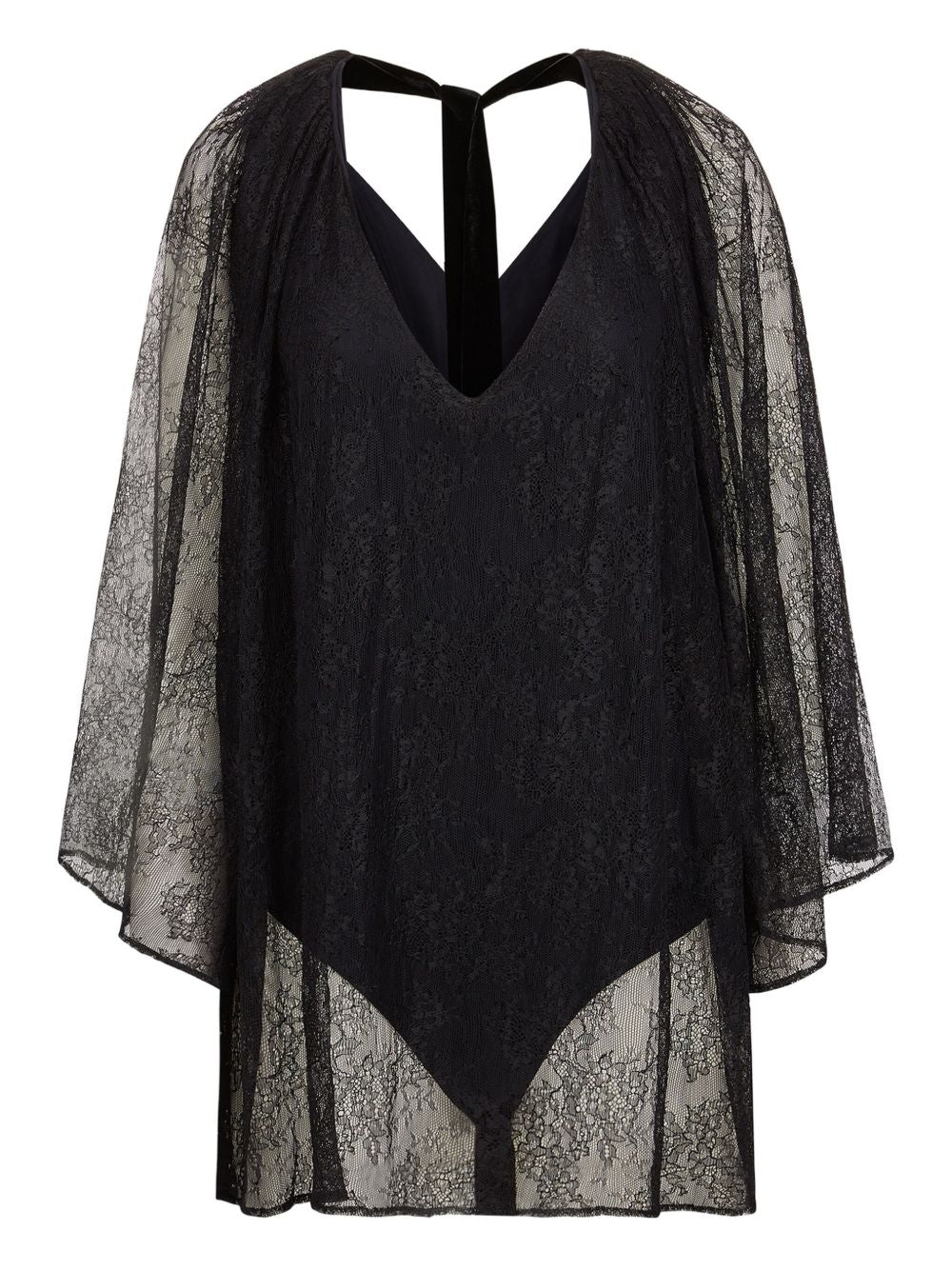 Bodysuit With Floral Lace Cape And V-Neckline