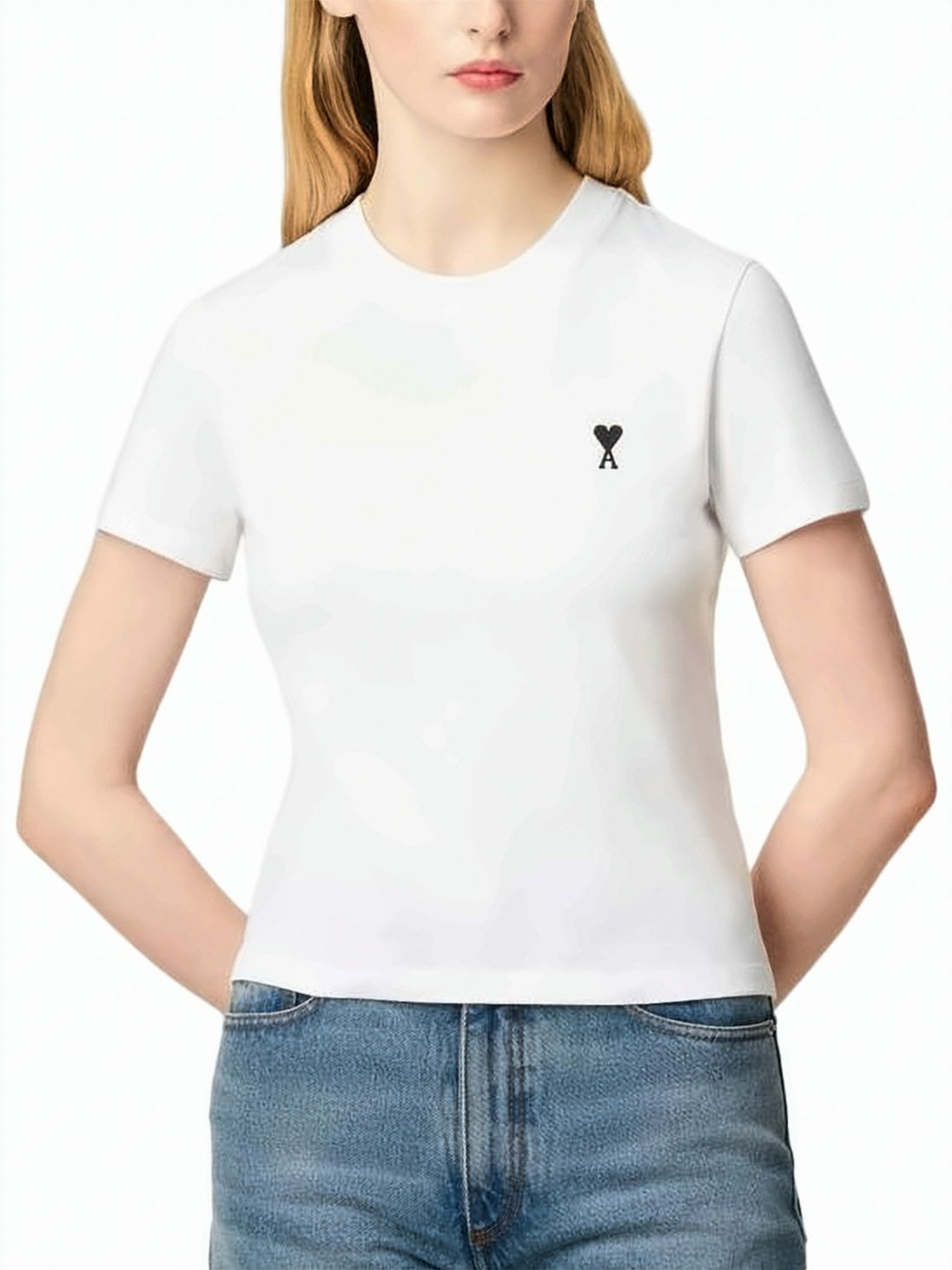 Cropped Cotton T-Shirt with Heart Logo