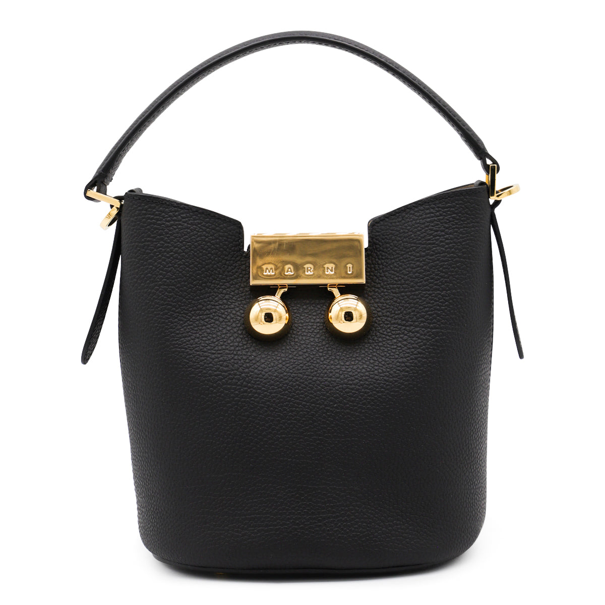Structured Black Satchel With Gold-Tone Hardware