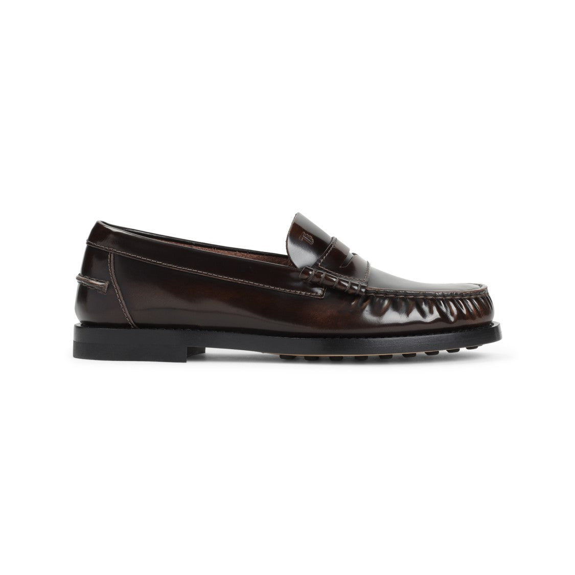 Brown Calf Leather Loafers With Penny Strap