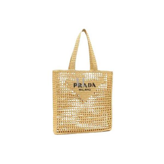 Rectangular Raffia Shoulder Bag with Prominent Logo