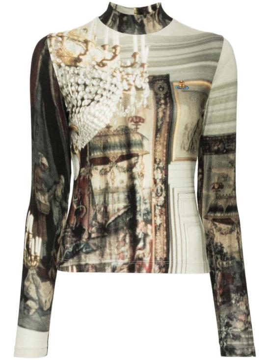 Artistic Print Fitted Turtleneck
