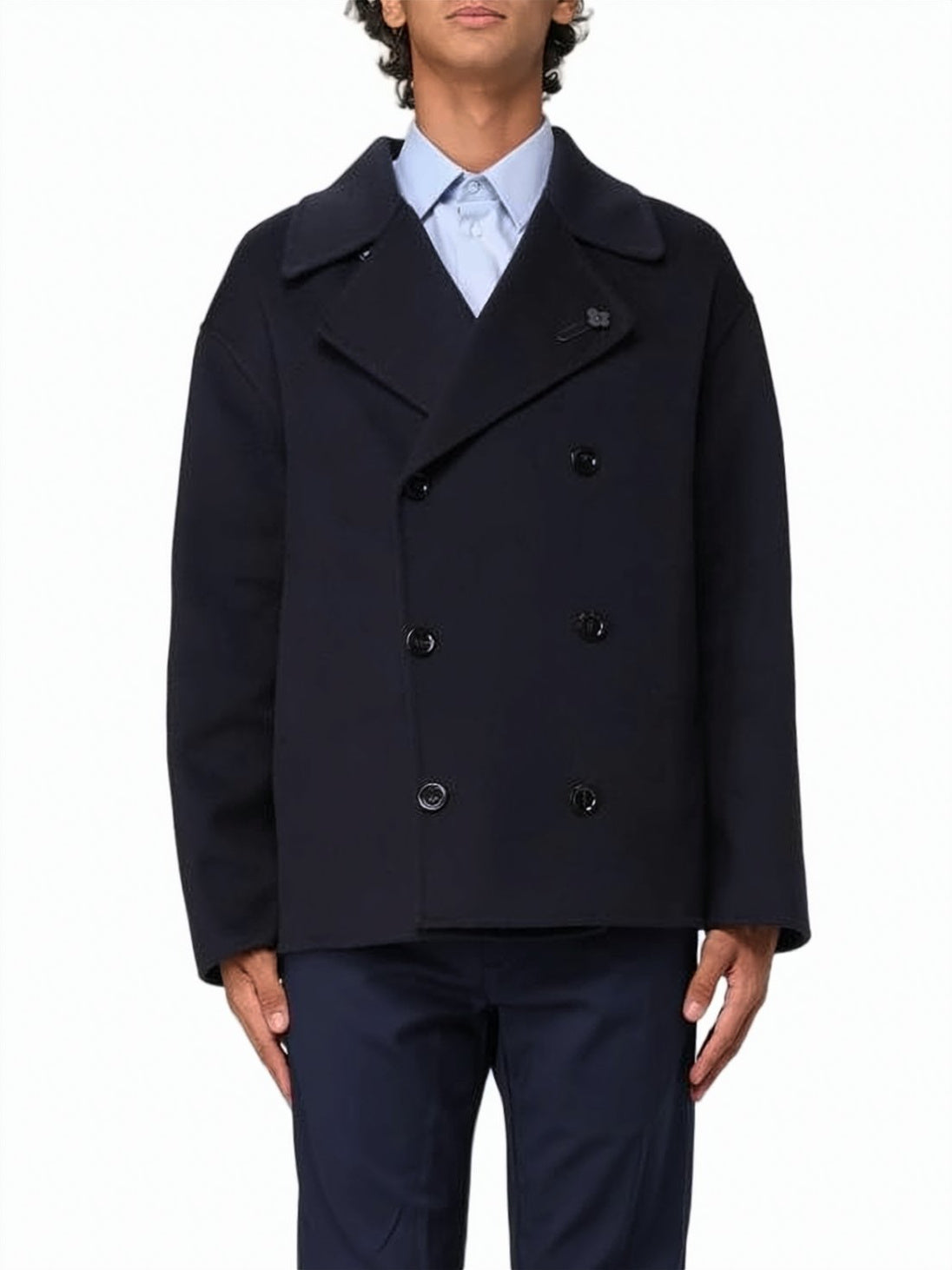 Double-Breasted Wool Jacket with Wide Collar