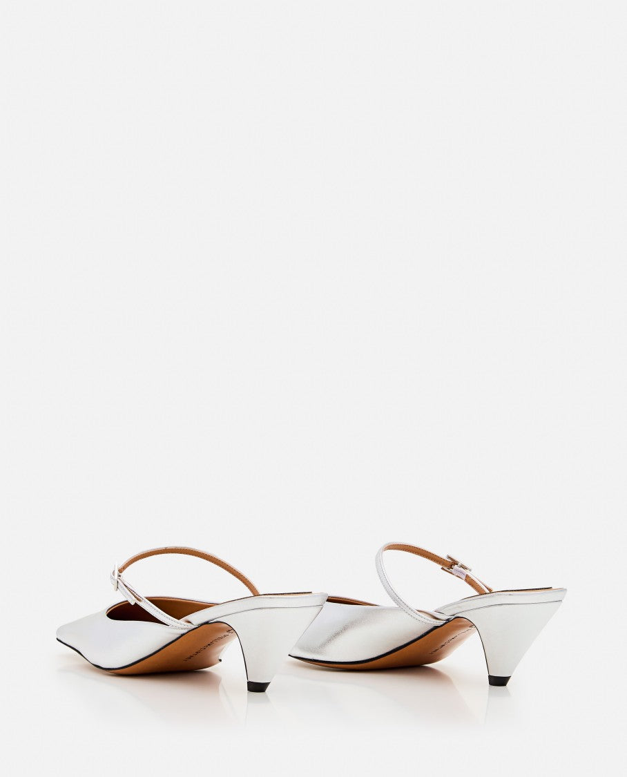 Metallic Finish Faux Leather Mules