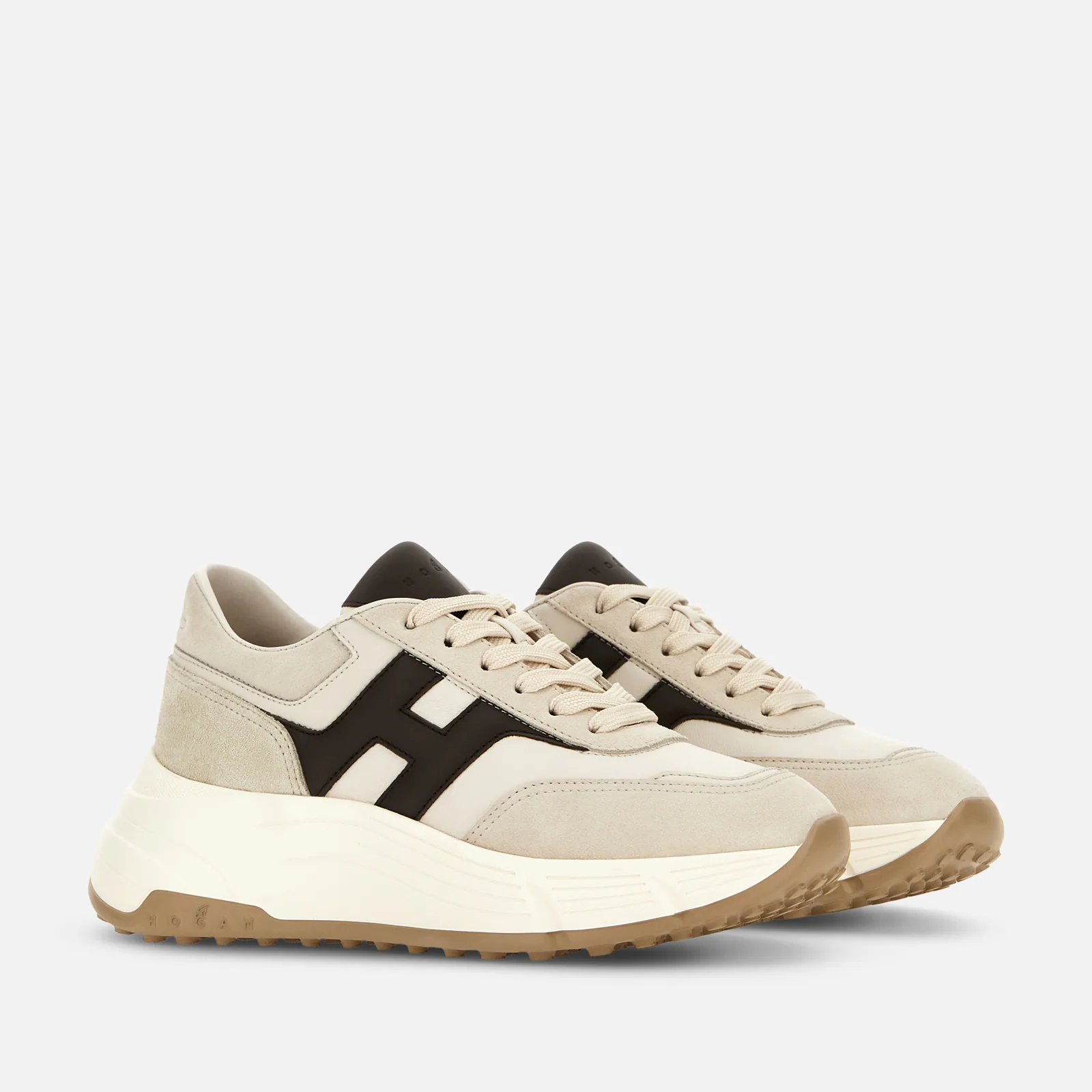 Beige And Brown Lace-Up Shoes With Sole