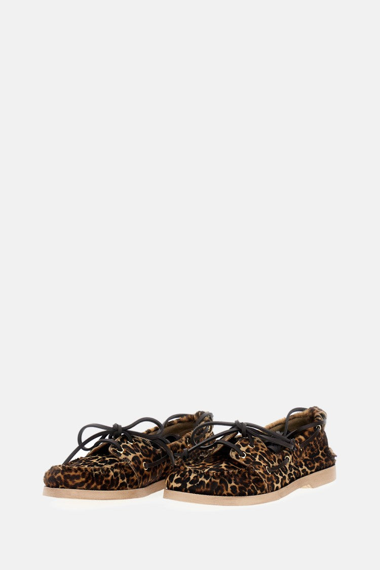 Leopard-Print Pony Skin Boat Moccasin With Rubber Sole