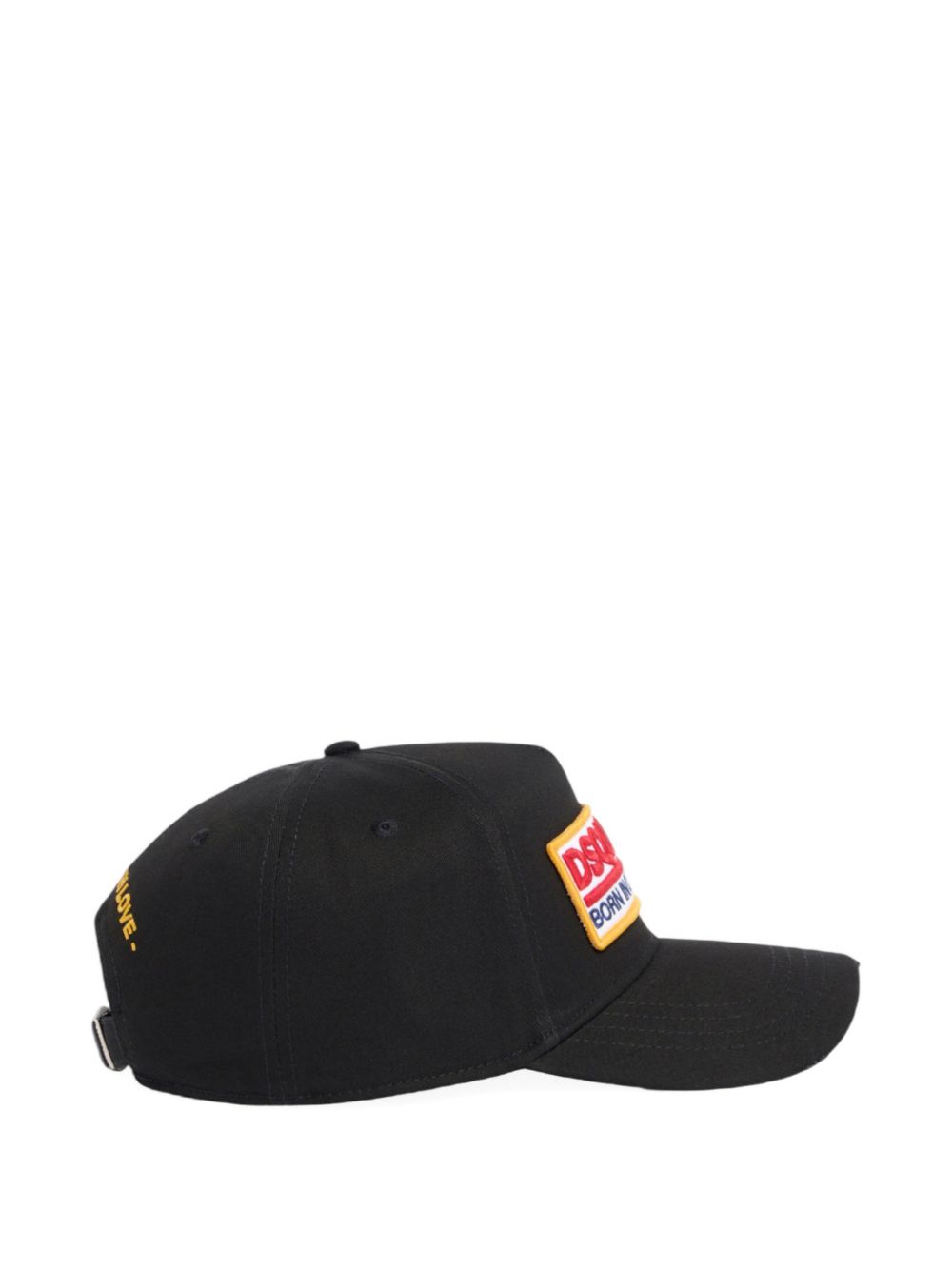 Black Baseball Cap With Bold Patch And Adjustable Strap