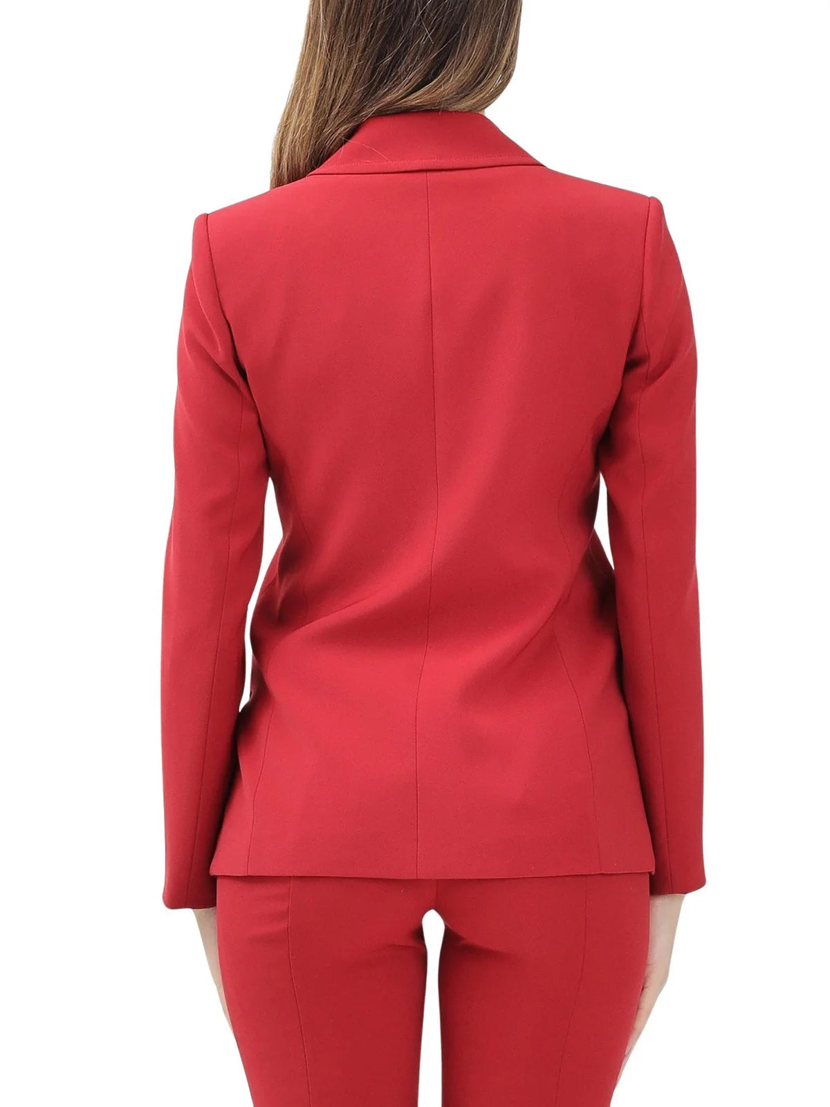 Red Polyester Elastane Double-Breasted Jacket