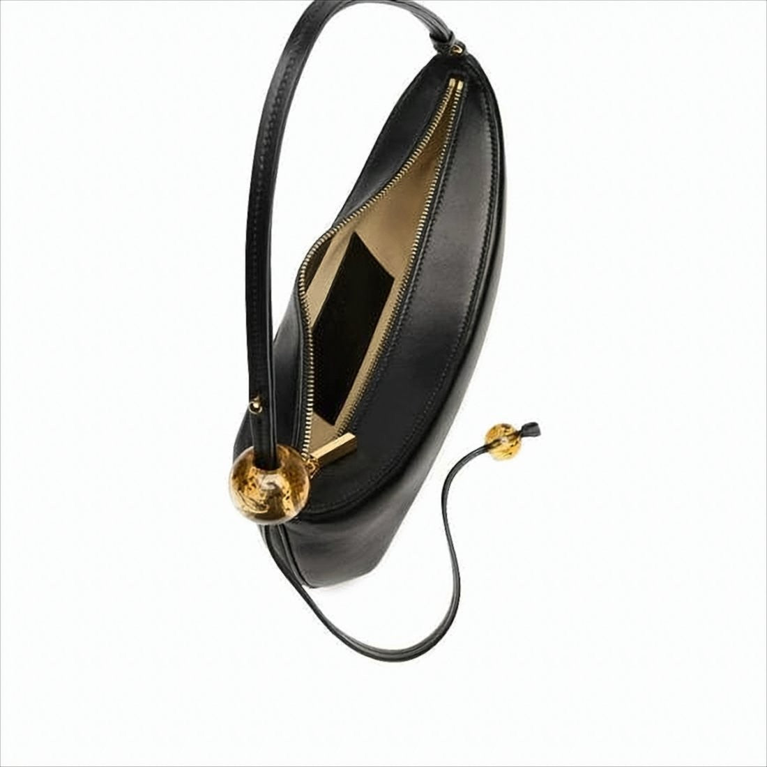 Curved Silhouette Shoulder Bag With Amber Beads