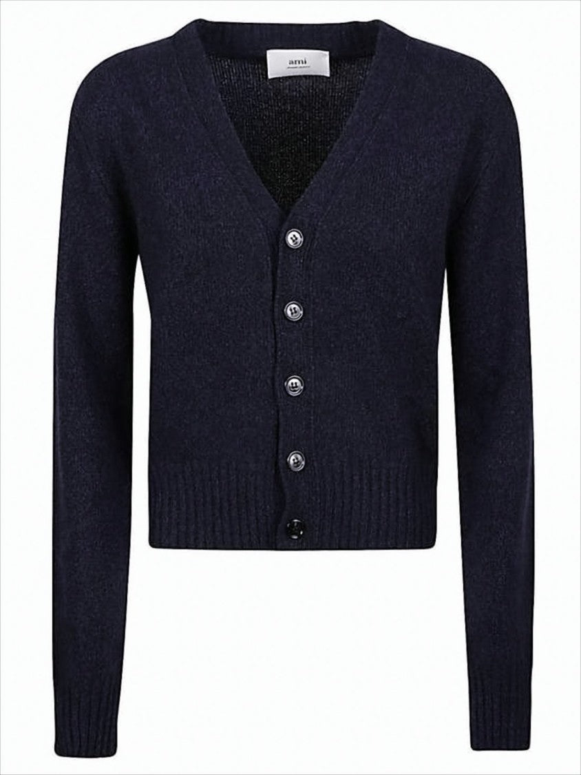 Cropped Blue Cardigan with Deep V-Neckline