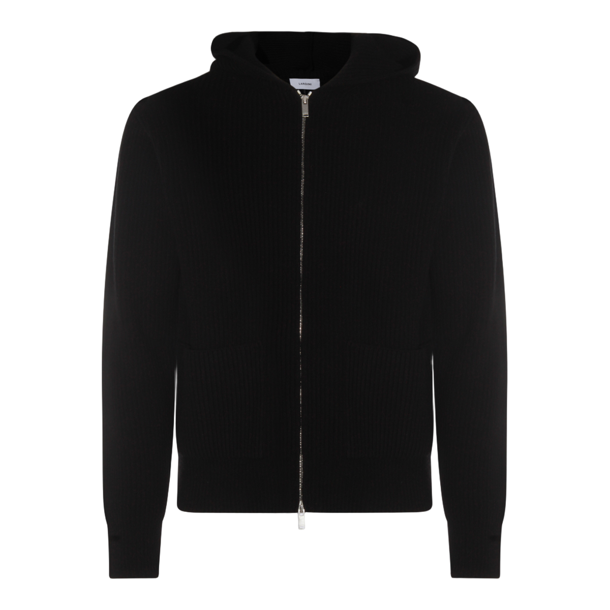 Ribbed Black Zip-Up Sweater with Hood