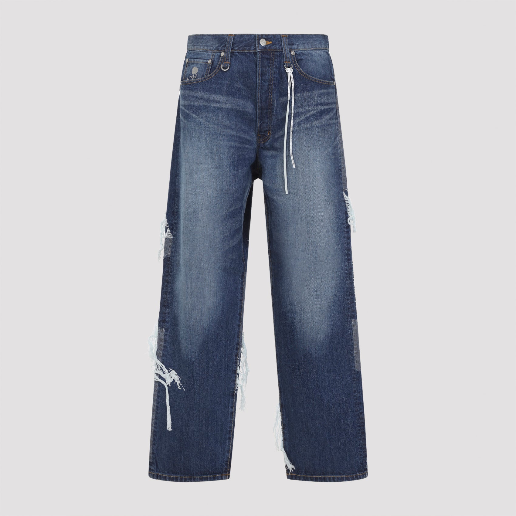 Classic Straight-Cut Distressed Denim Jeans