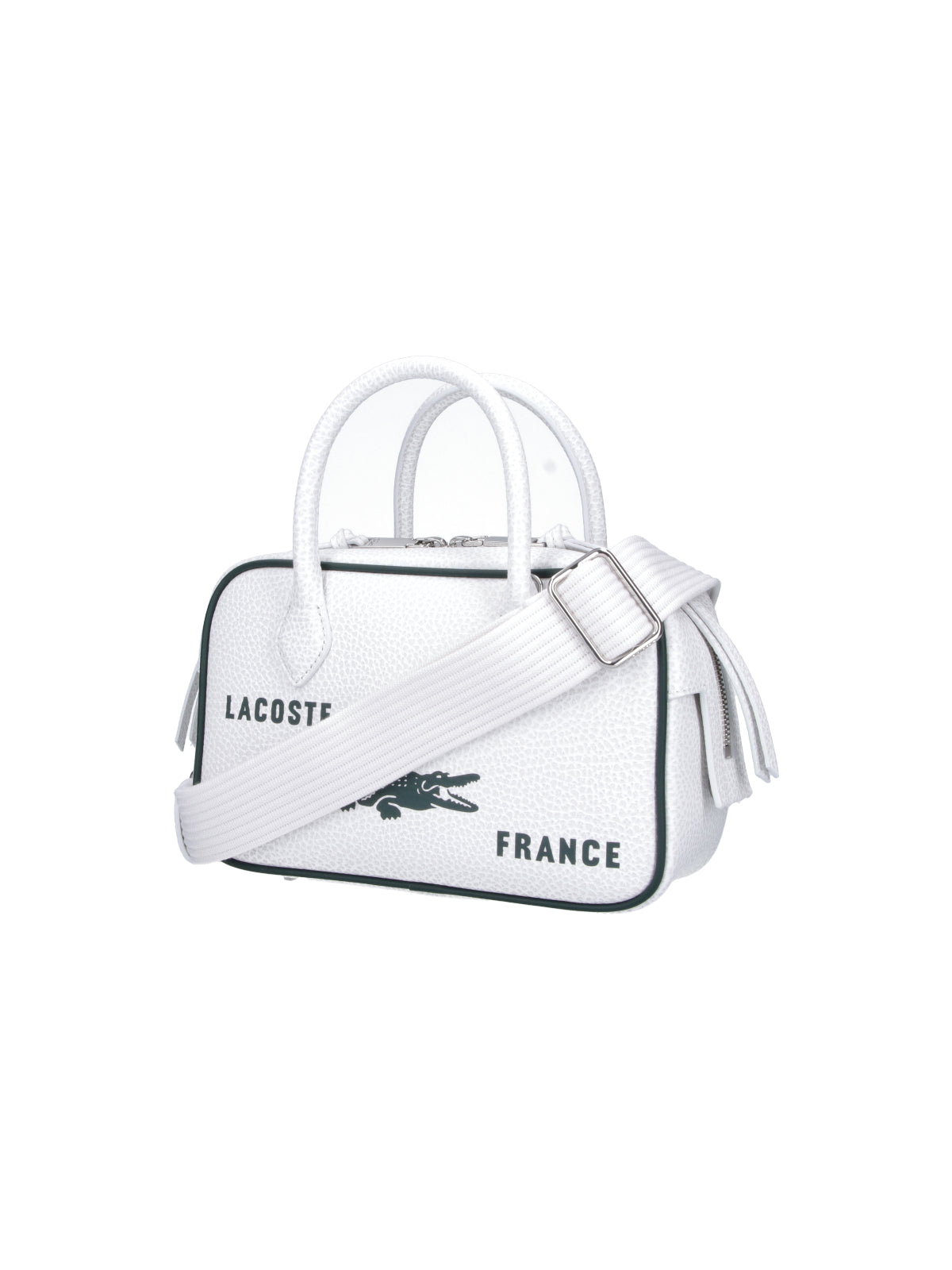 White Rectangular Textured Leather Logo Bag