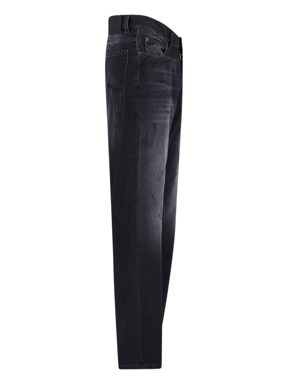 Black Straight Leg Textured Jeans