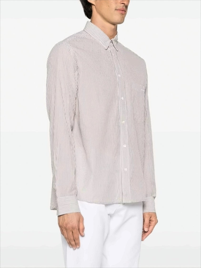 Vertical Striped Long-Sleeve Shirt with Classic Collar