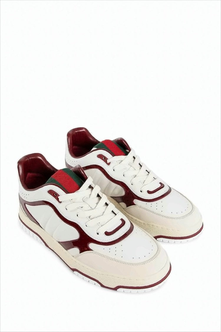 Low-Top Sneakers with Burgundy Patent Overlays