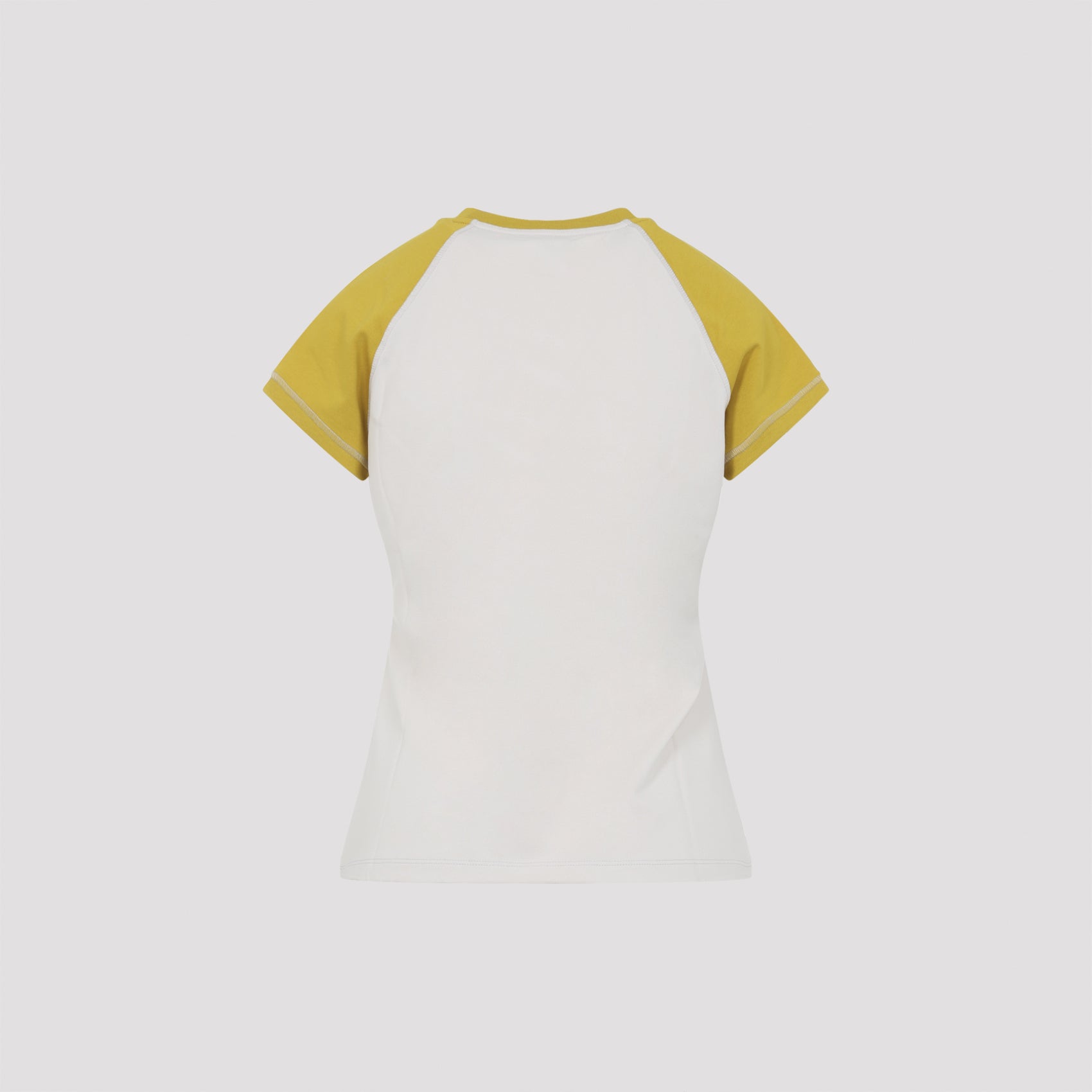 Fitted Off-White T-Shirt with Contrasting Mustard Yellow Accents