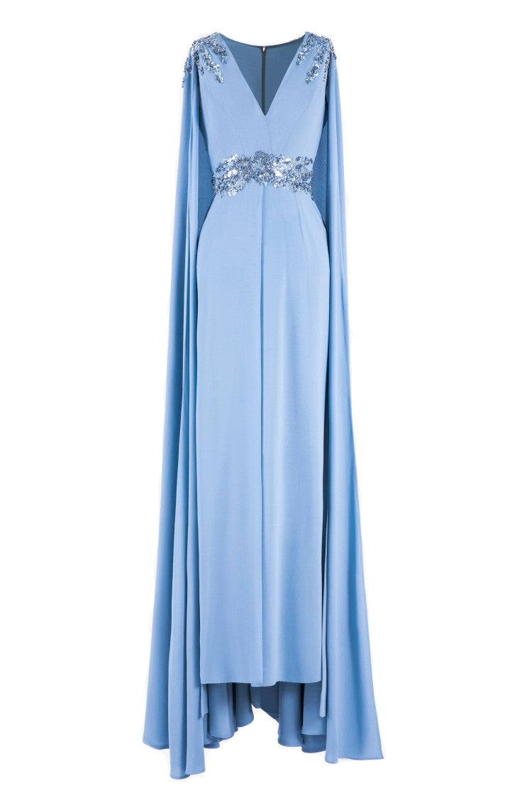 Crepe Dress With Cape