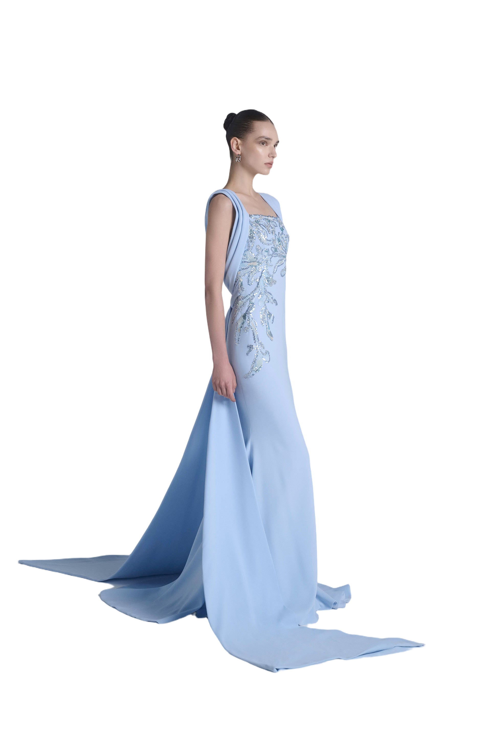Embellished Long Crepe Dress