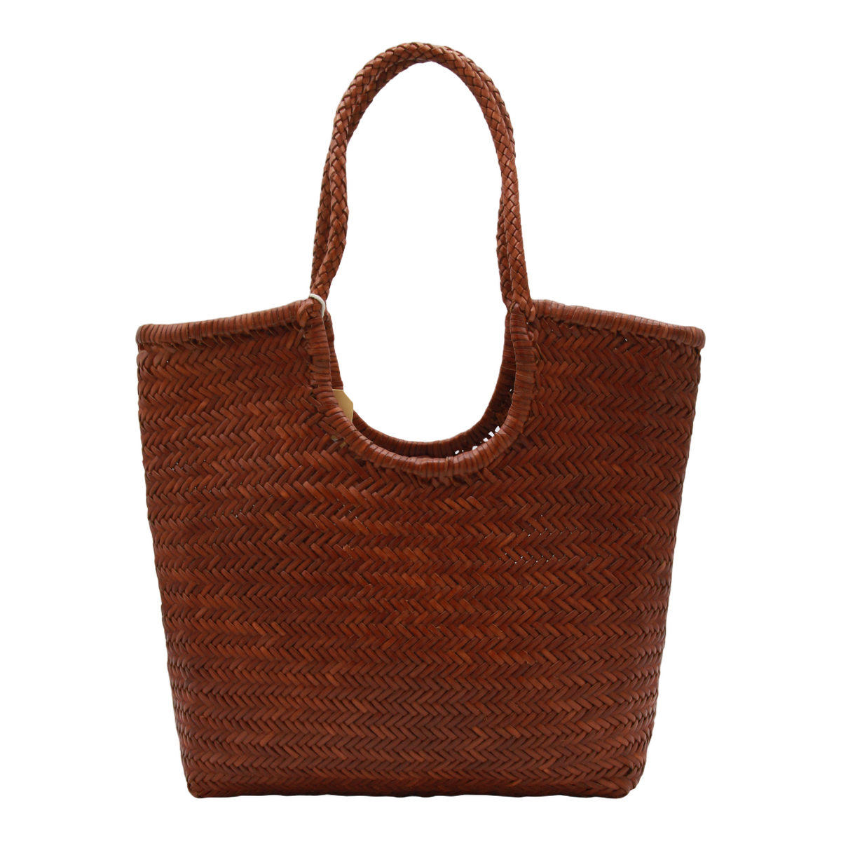 Woven Brown Handbag with Braided Handle Design