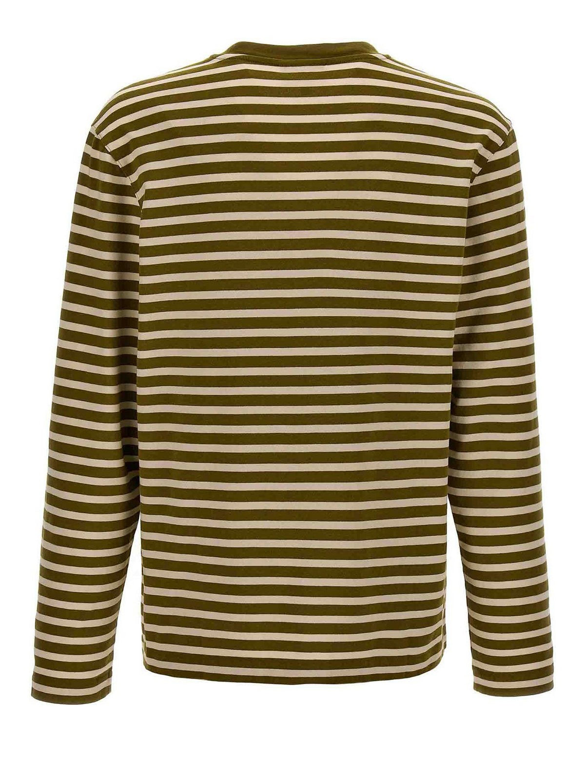 Olive Green And Off-White Striped Long-Sleeve T-Shirt With Embroidered Logo