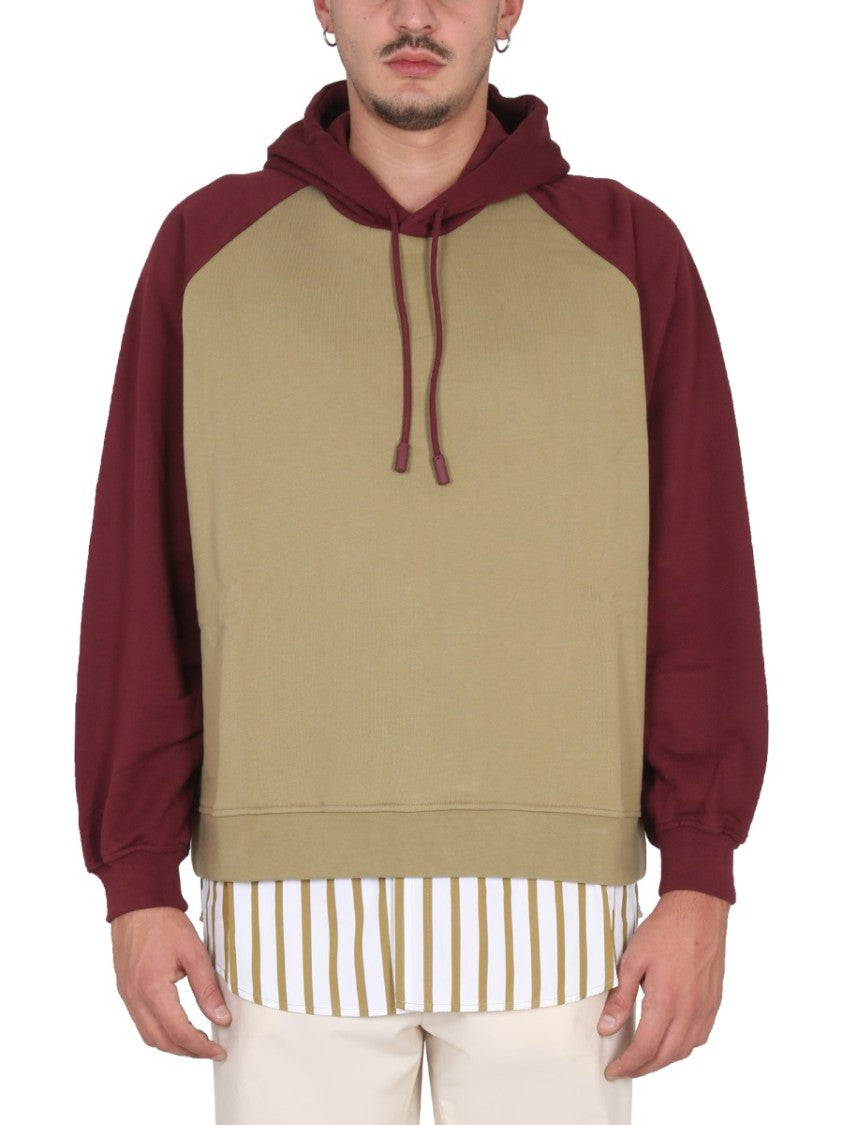 Two-Tone Cotton Sweatshirt With Drawstring Hood