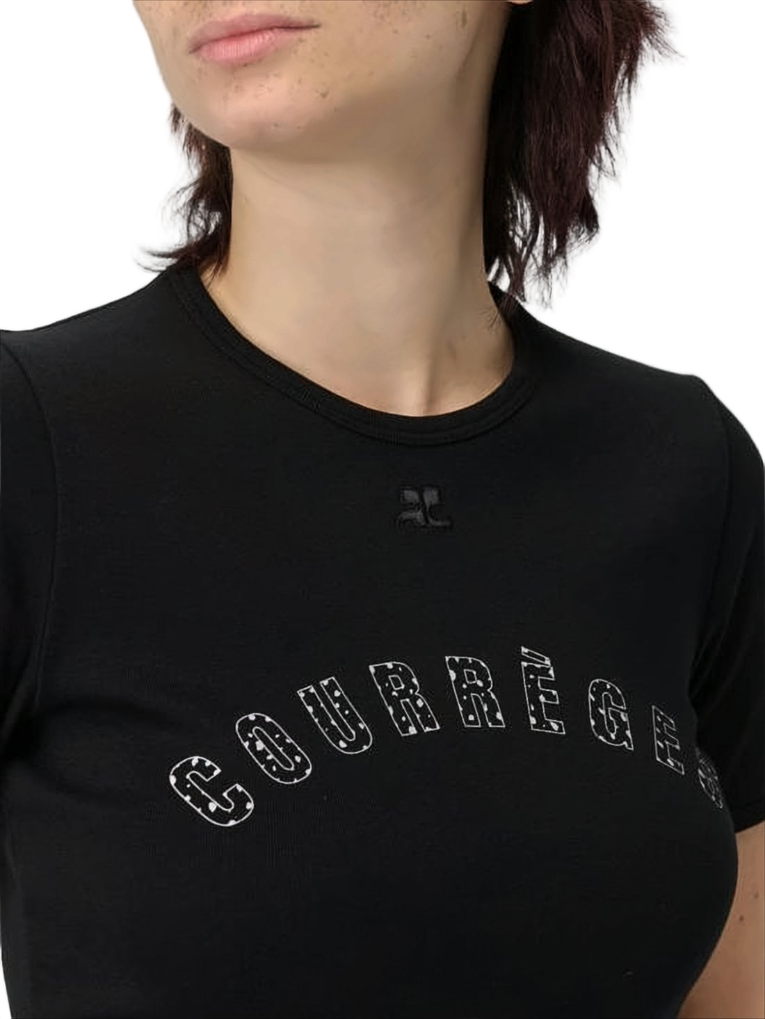 Fitted Black T-Shirt with Curved Logo Detail