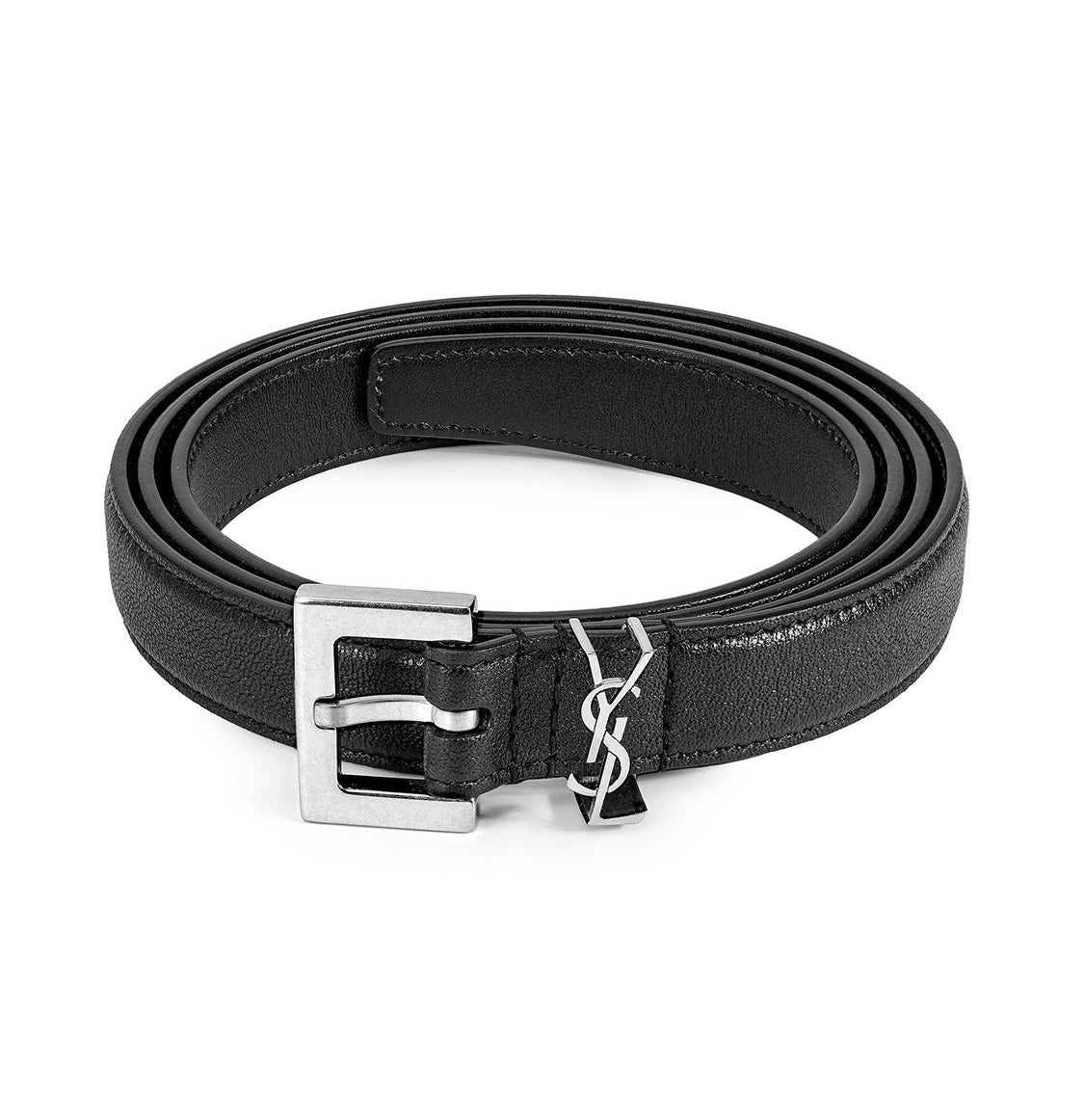 Calfskin Black Belt with Silver Buckle