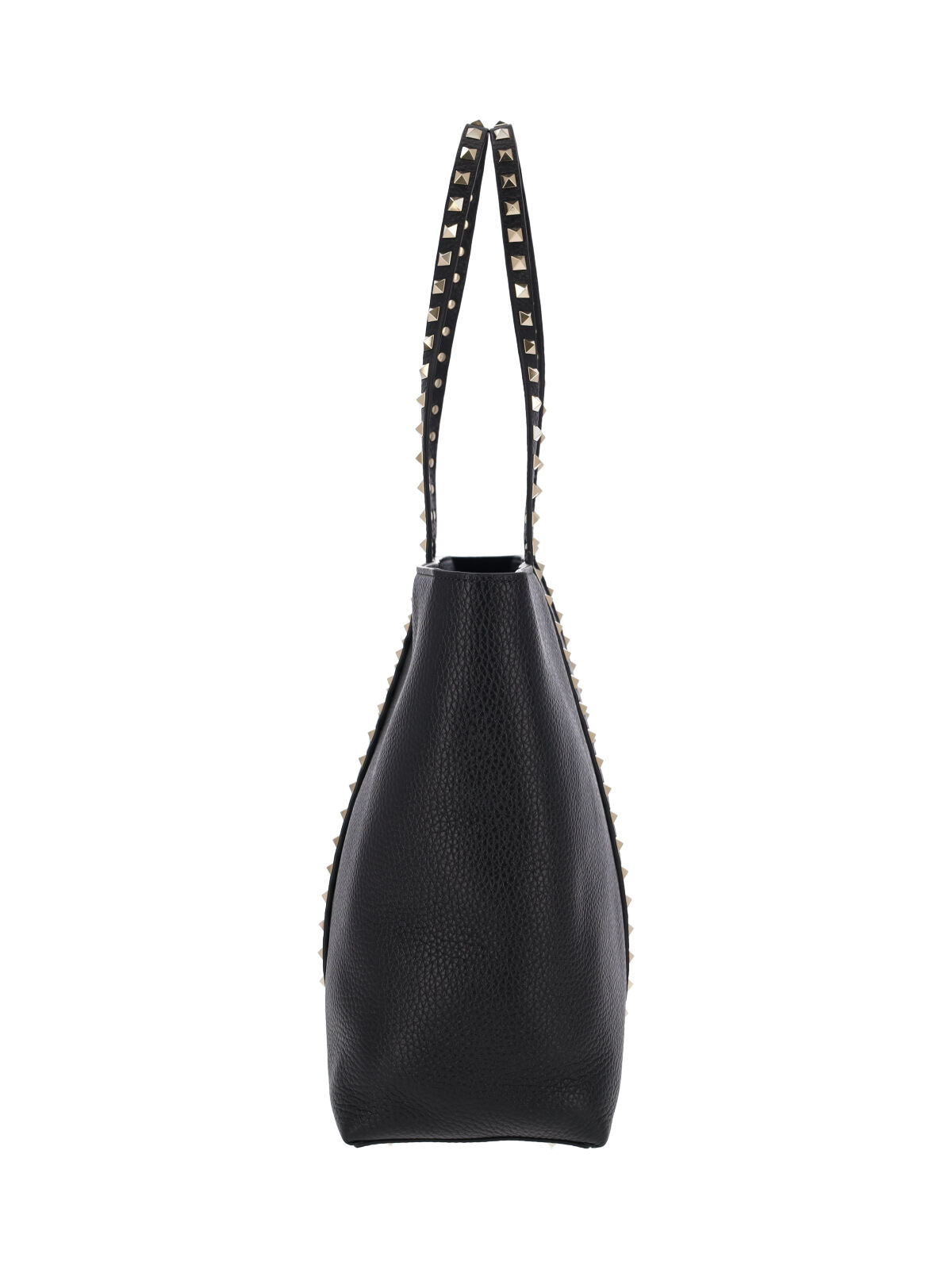 Black Rockstud Textured Leather Tote