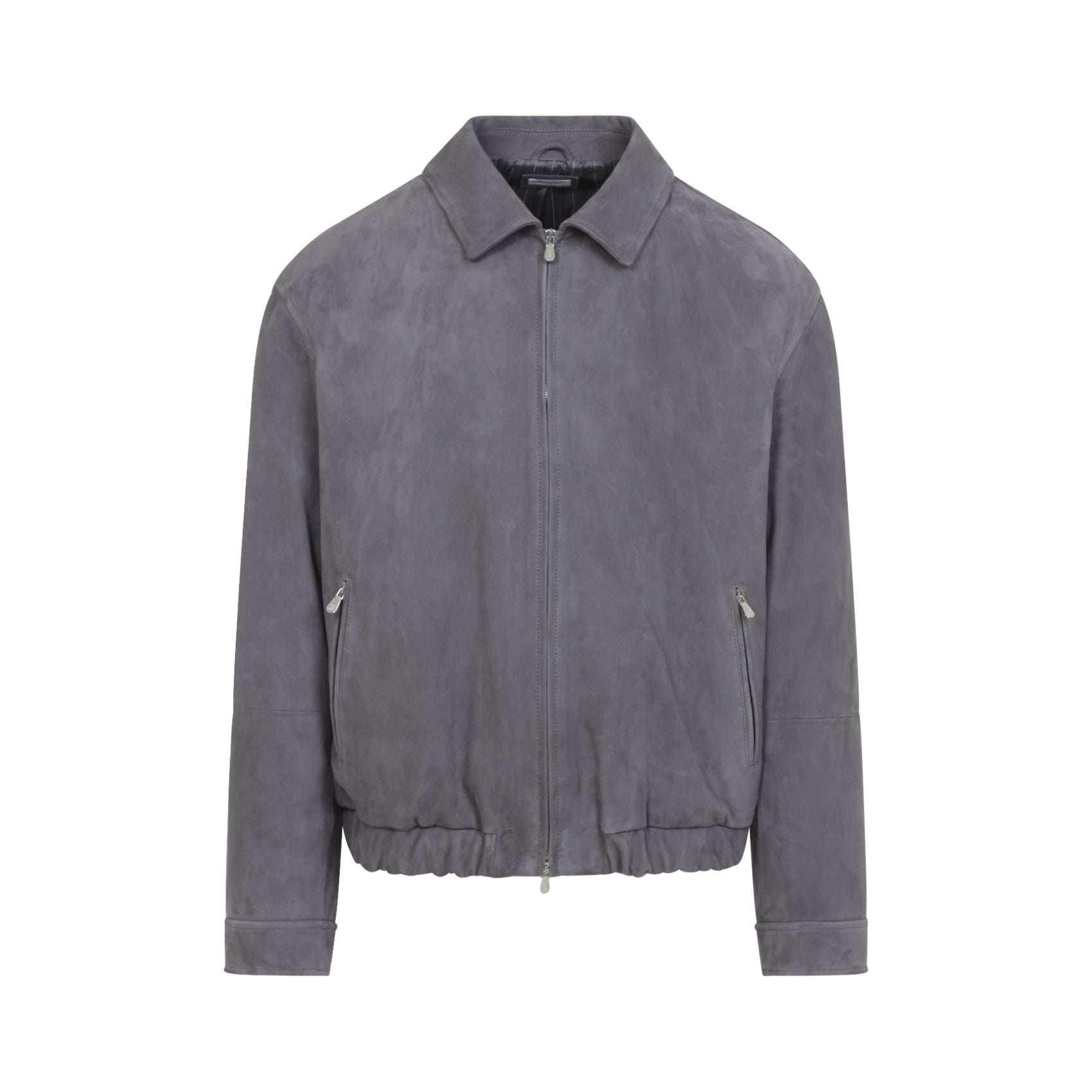 Grey Suede Jacket With Tailored Fit
