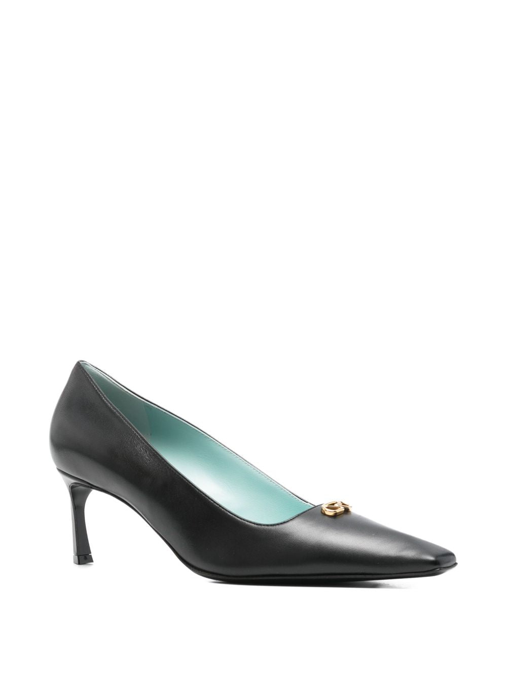 Pointed-Toe Black Pumps with Gold-Tone Detail