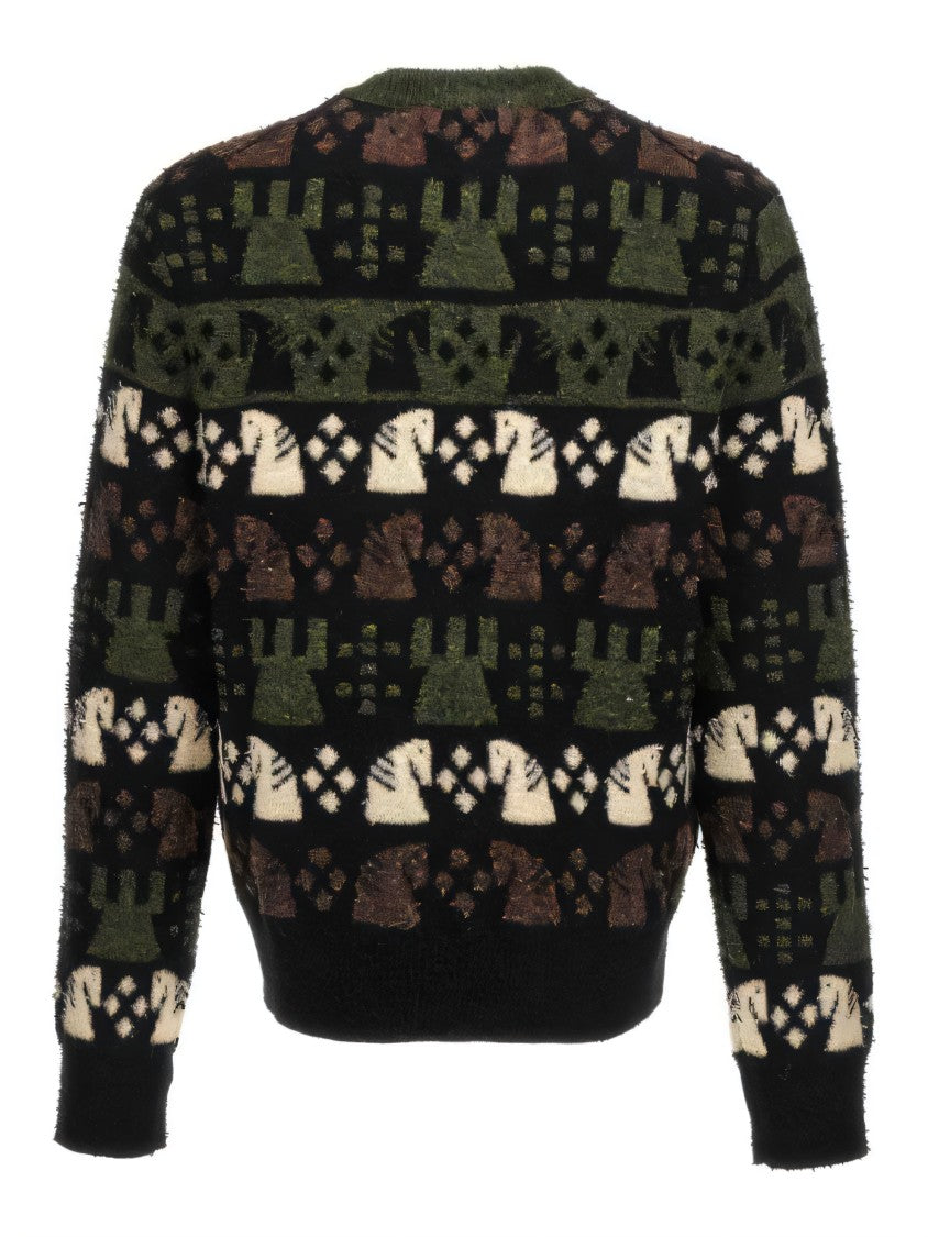 Horse Motif Patterned Wool Blend Sweater