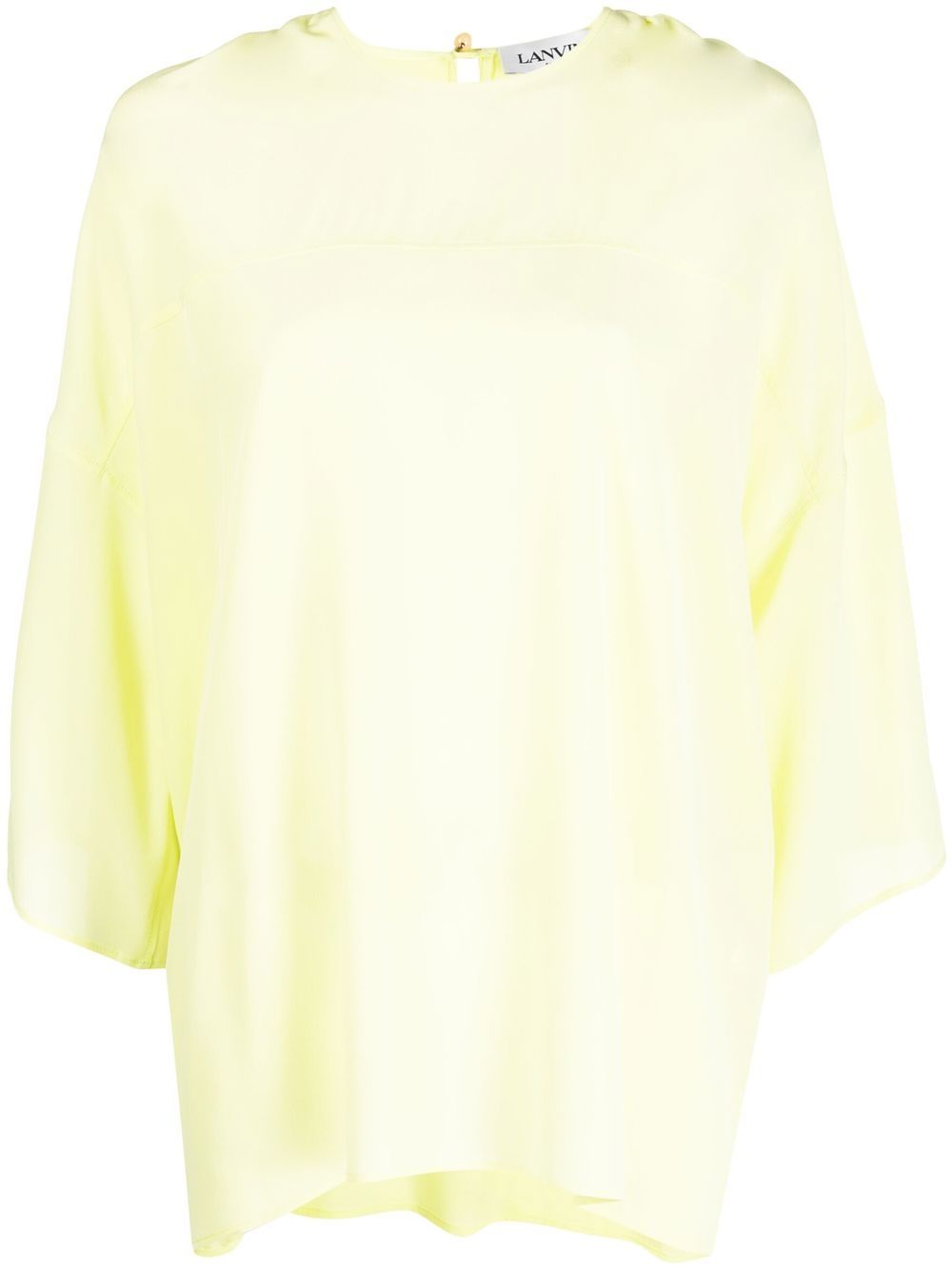 Red Round Neck Silk Elbow-Sleeve Top