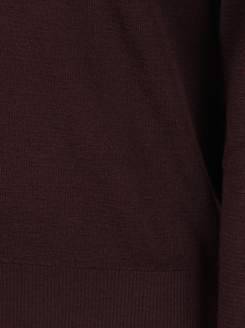 Burgundy Wool Sweater With Iconic Check