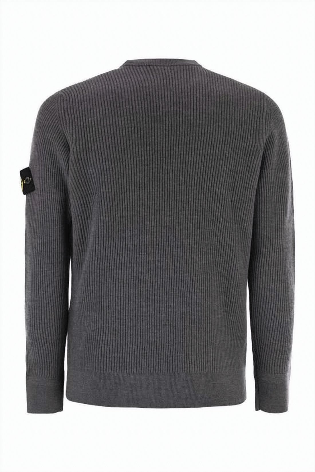 Ribbed Wool Knit Sweater with Patch Detail