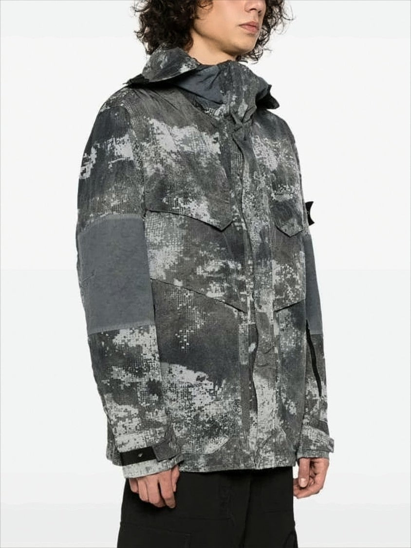Digital Camouflage Jacket with Structured Collar